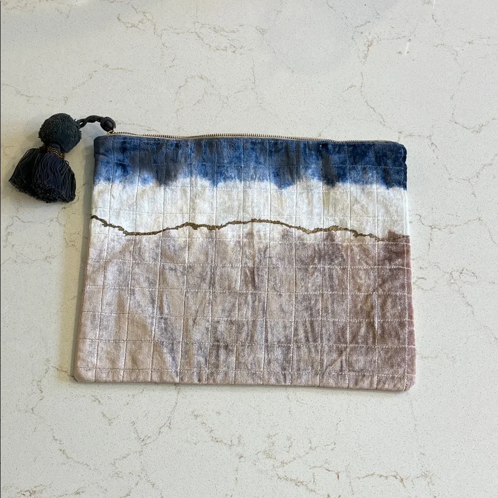 Printfresh Blue and Brown Velvet Cosmetic Bag